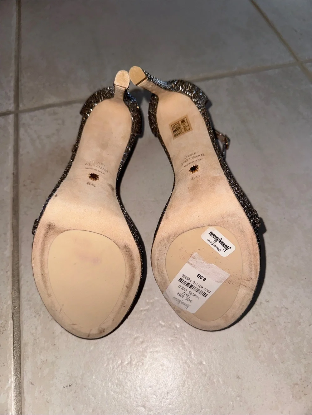 Stuart Weitzman Nudist Disco Glitter Heels Size 8.5 Like New